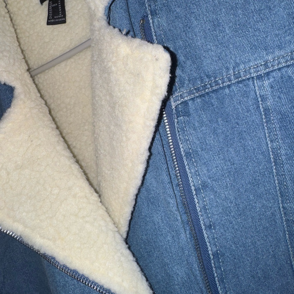 Forever 21 Blue Jean Jacket with Cream Lining